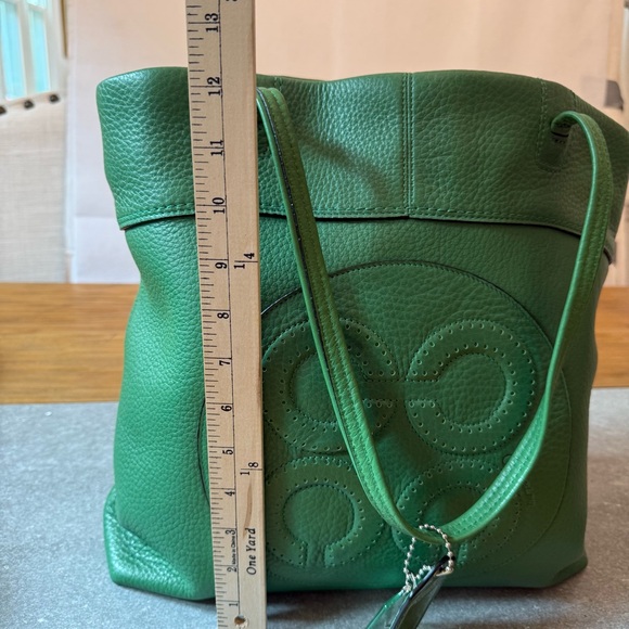 Coach Julia Op Art Perry Leather Tote Rare Green Colorway Authentic Large EUC - Picture 14 of 16
